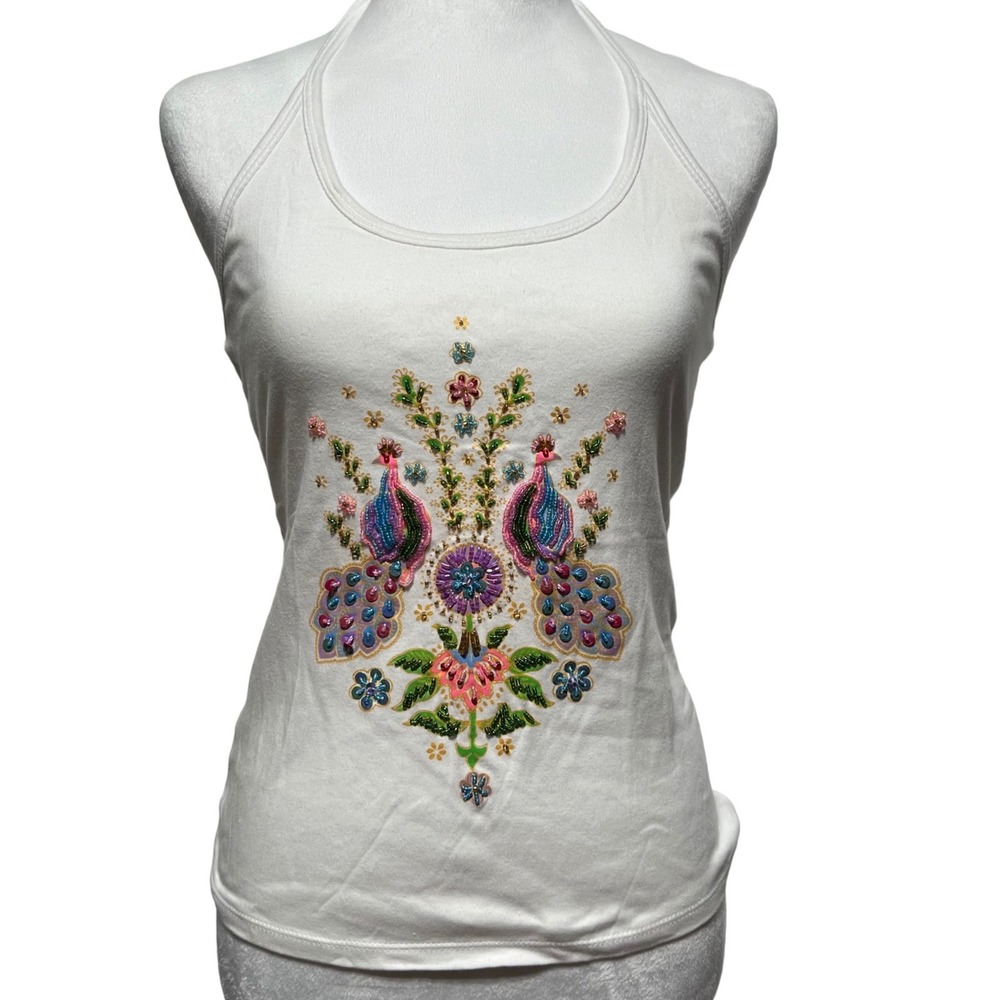 Y2K Boho Peacock Beaded Tank Top Fairy Festival Hippie Indie‎
